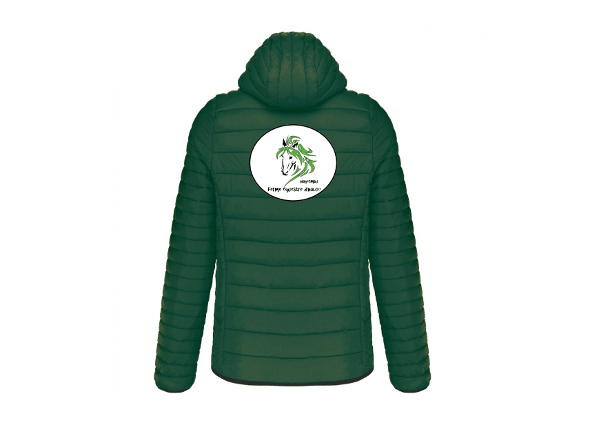 DOUDOUNE AVEC MANCHES ET CAPUCHE (homme) - Association des cavaliers et amis de la ferme équestre d'Halco - Vert Foret - K6110 – Image 3
