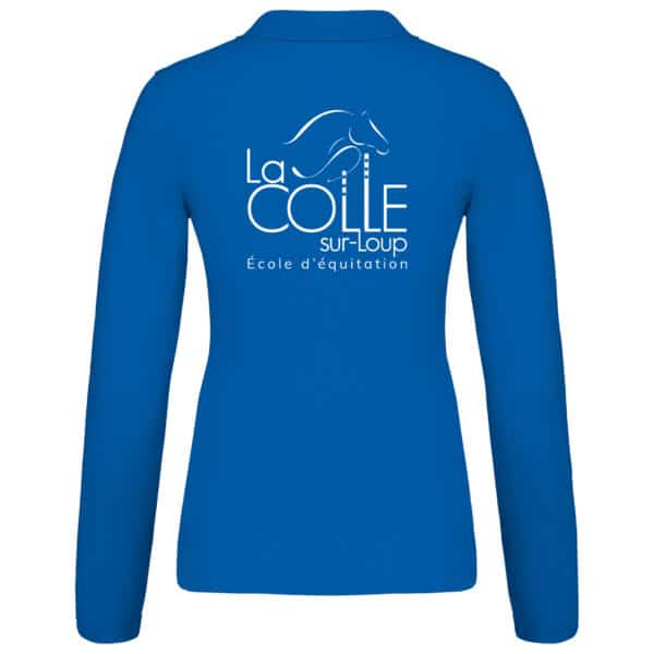 POLO MANCHE LONGUE BASIC+ (FEMME) - École d’équitation de la colle sur Loup – Bleu Roi – K257 – Image 2