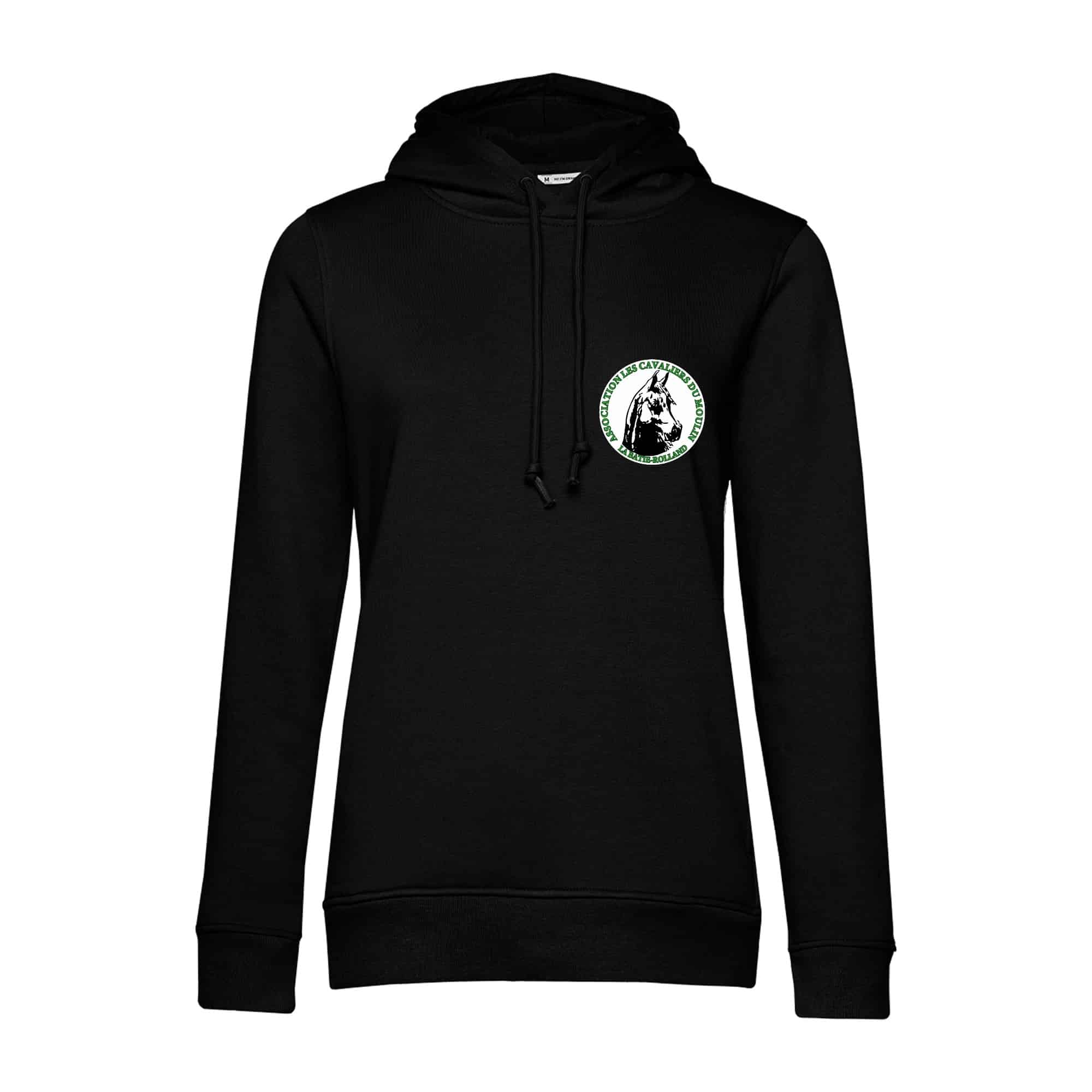 SWEAT A CAPUCHE (femme) – Association Les Cavaliers du Moulin - Noir - BCW34B