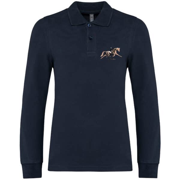 POLO MANCHE LONGUE BASIC+ (HOMME) – ECURIES FAVEREAU – Navy – K256