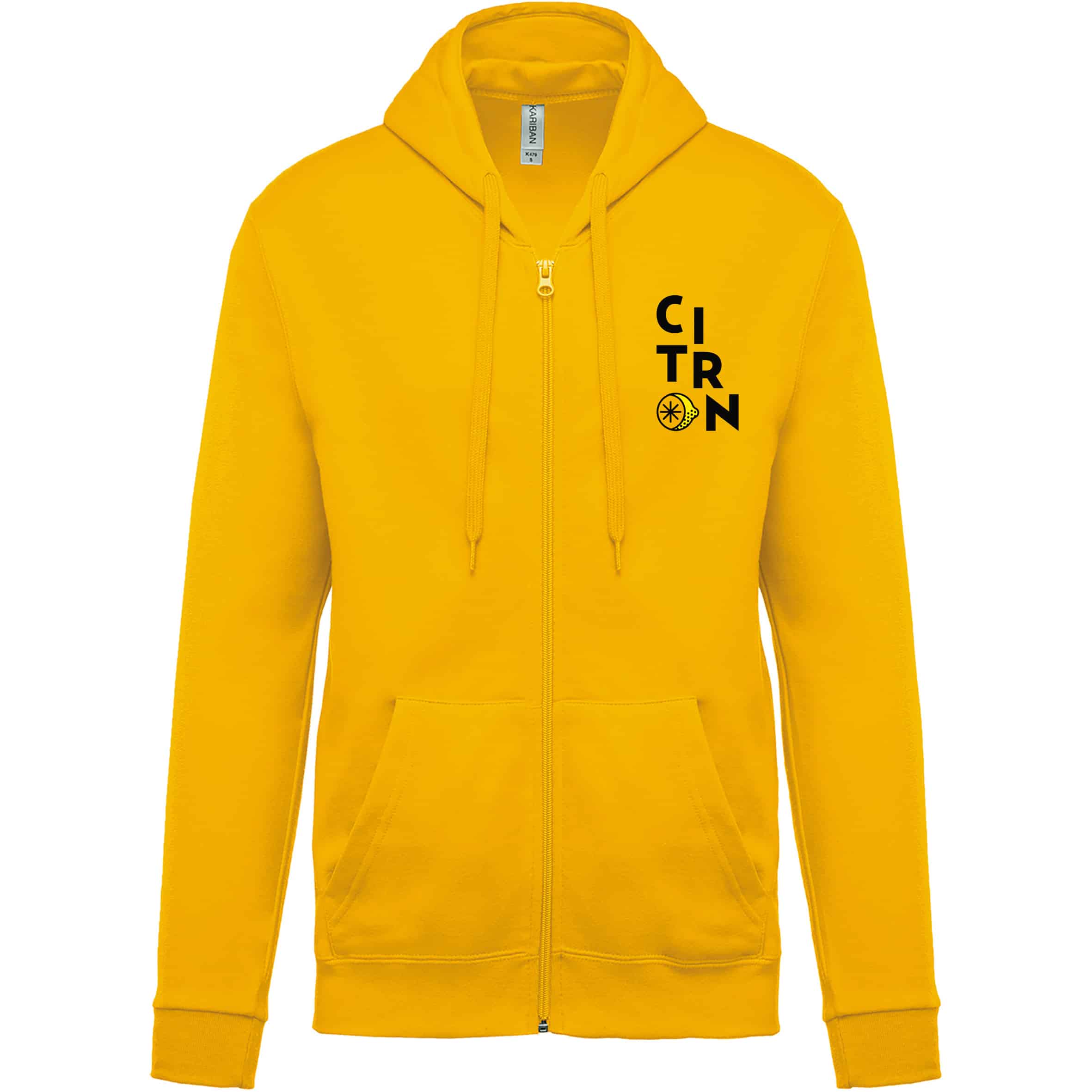 Sweat-shirt zippé capuche (unisexe) - Cours CITRON - Jaune - K479