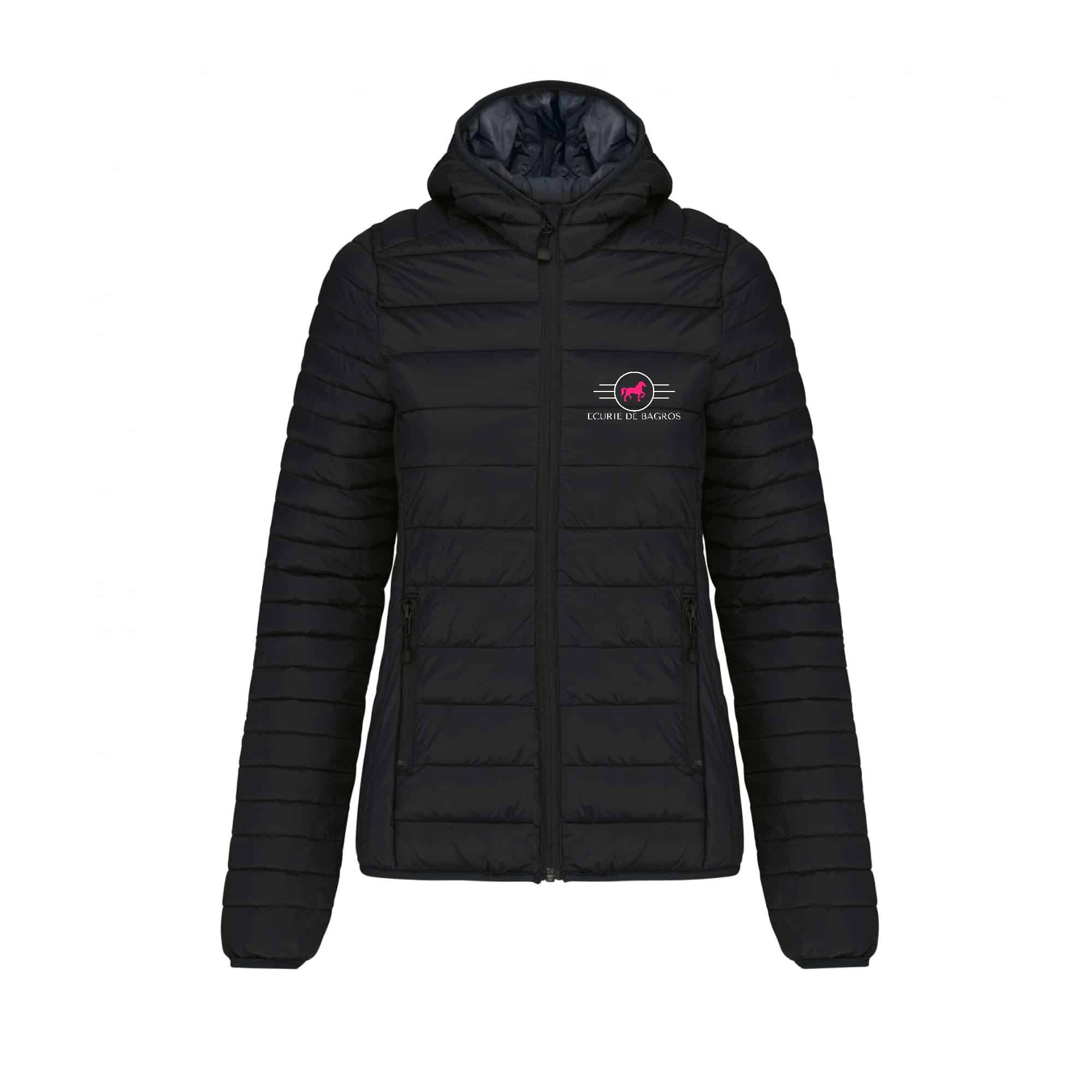DOUDOUNE AVEC MANCHES ET CAPUCHE (femme) - Ecurie De Bagros - Noir - K6111