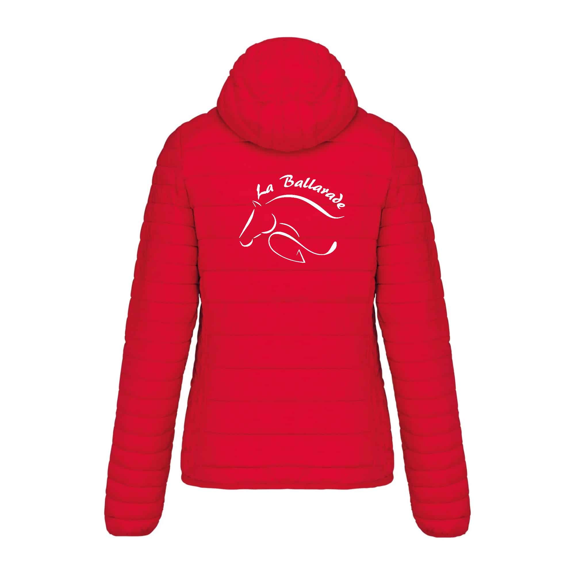 DOUDOUNE AVEC MANCHES ET CAPUCHE (femme) - Centre équestre La Ballarade – Rouge - K6111 – Image 3