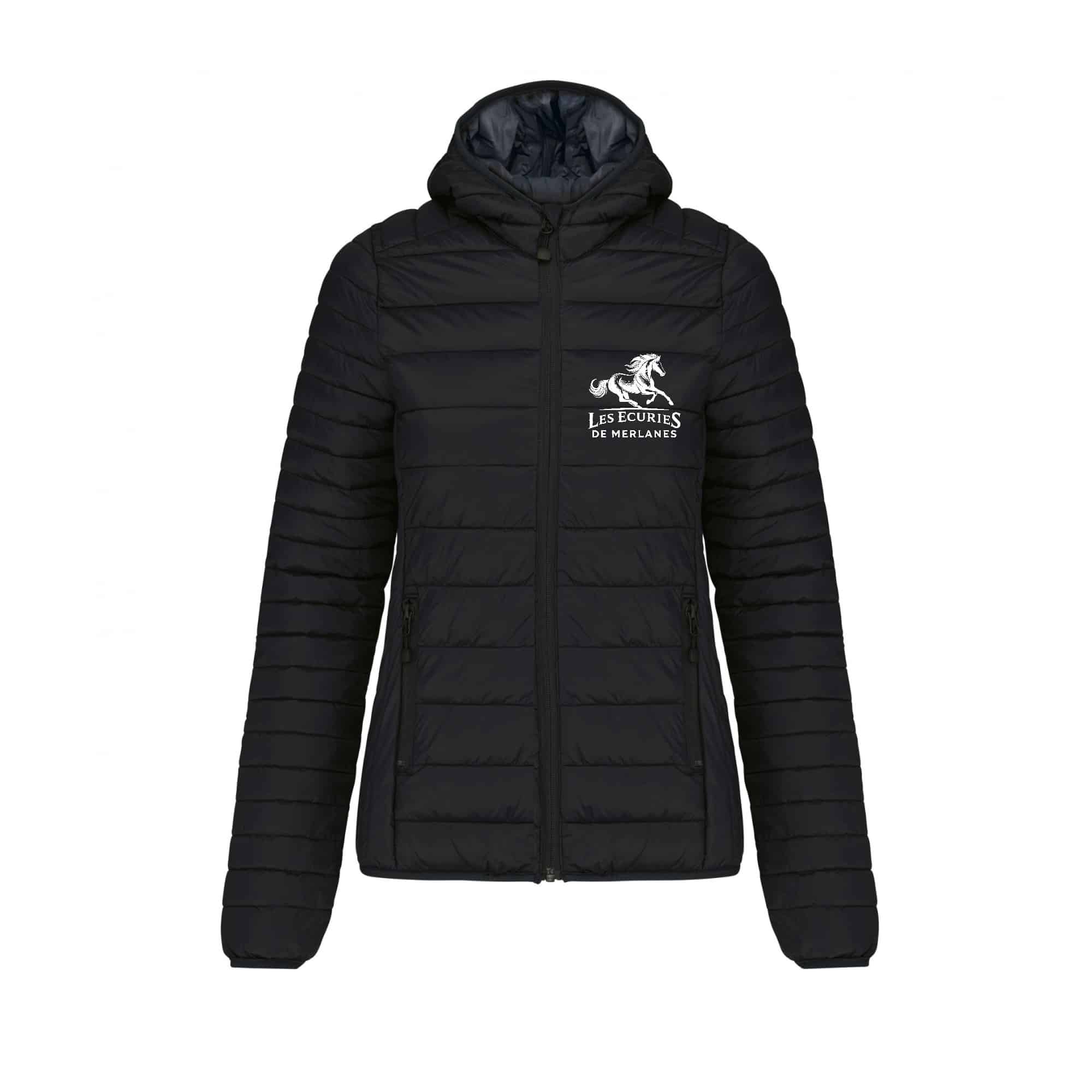 DOUDOUNE AVEC MANCHES ET CAPUCHE (femme) - Les Ecuries de Merlanes - Noir - K6111