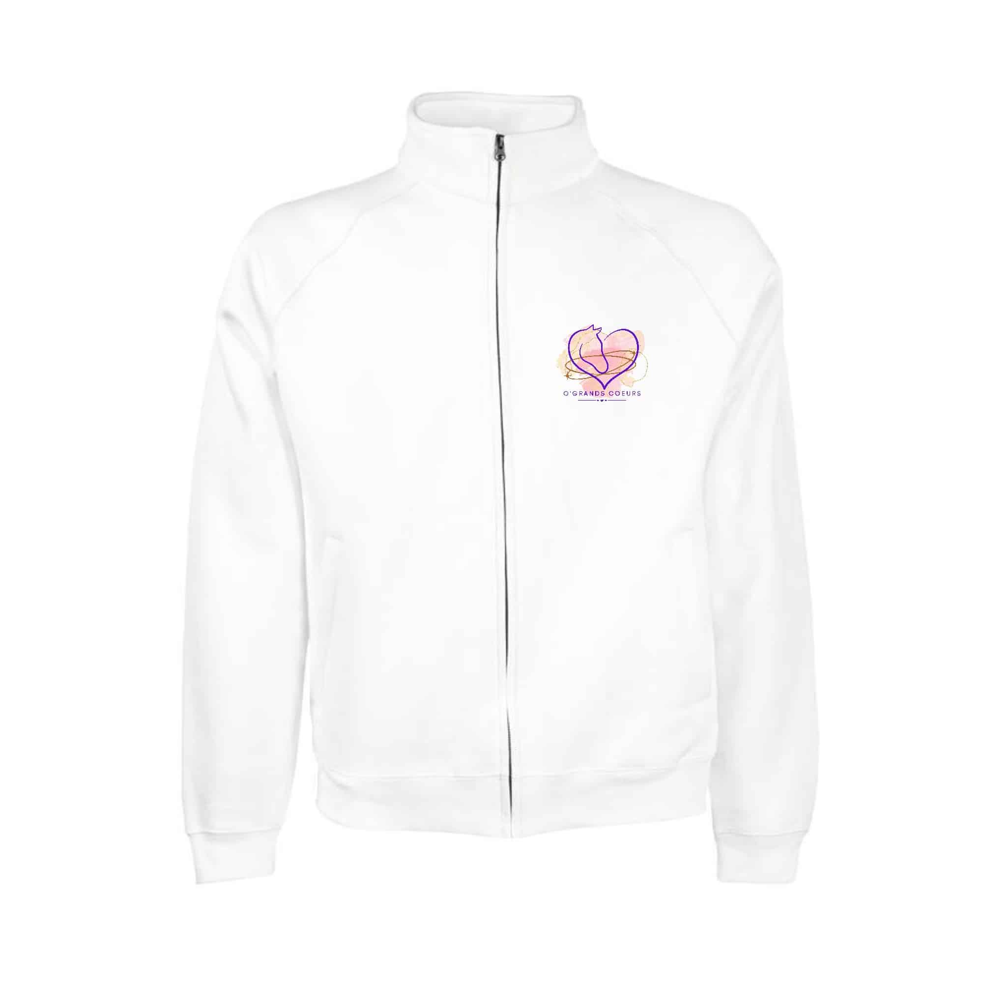 SWEAT ZIPPE SANS CAPUCHE (homme) - Association O’GRANDS COEURS - Blanc - SC365