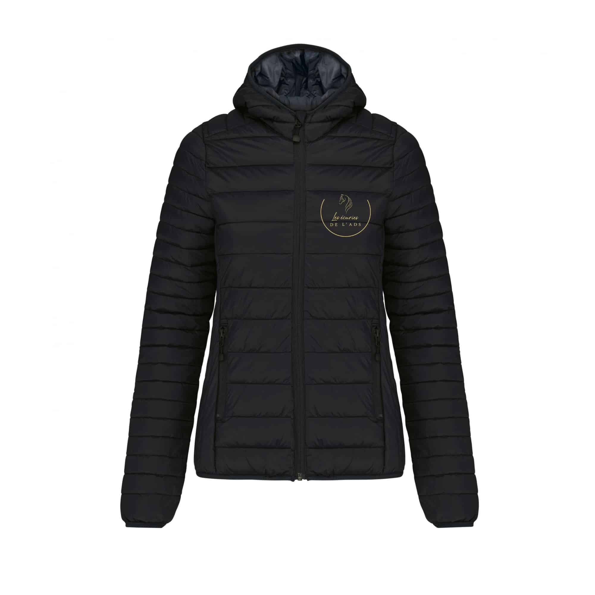DOUDOUNE AVEC MANCHES ET CAPUCHE (femme) - Les écuries de l'ADS - Noir - K6111