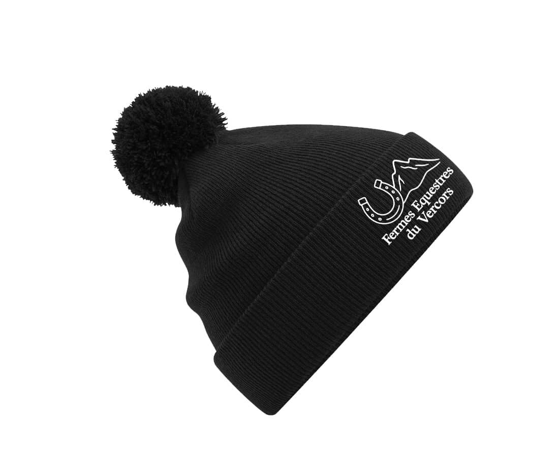 BONNET AVEC POMPOM - Les Fermes Equestres du Vercors - Noir - BF426