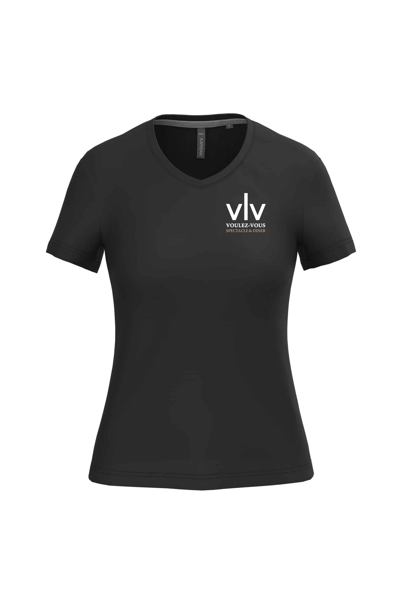 T-SHIRT col V (femme) - VOULEZ-VOUS - Spectacle & Diner - Noir - K381