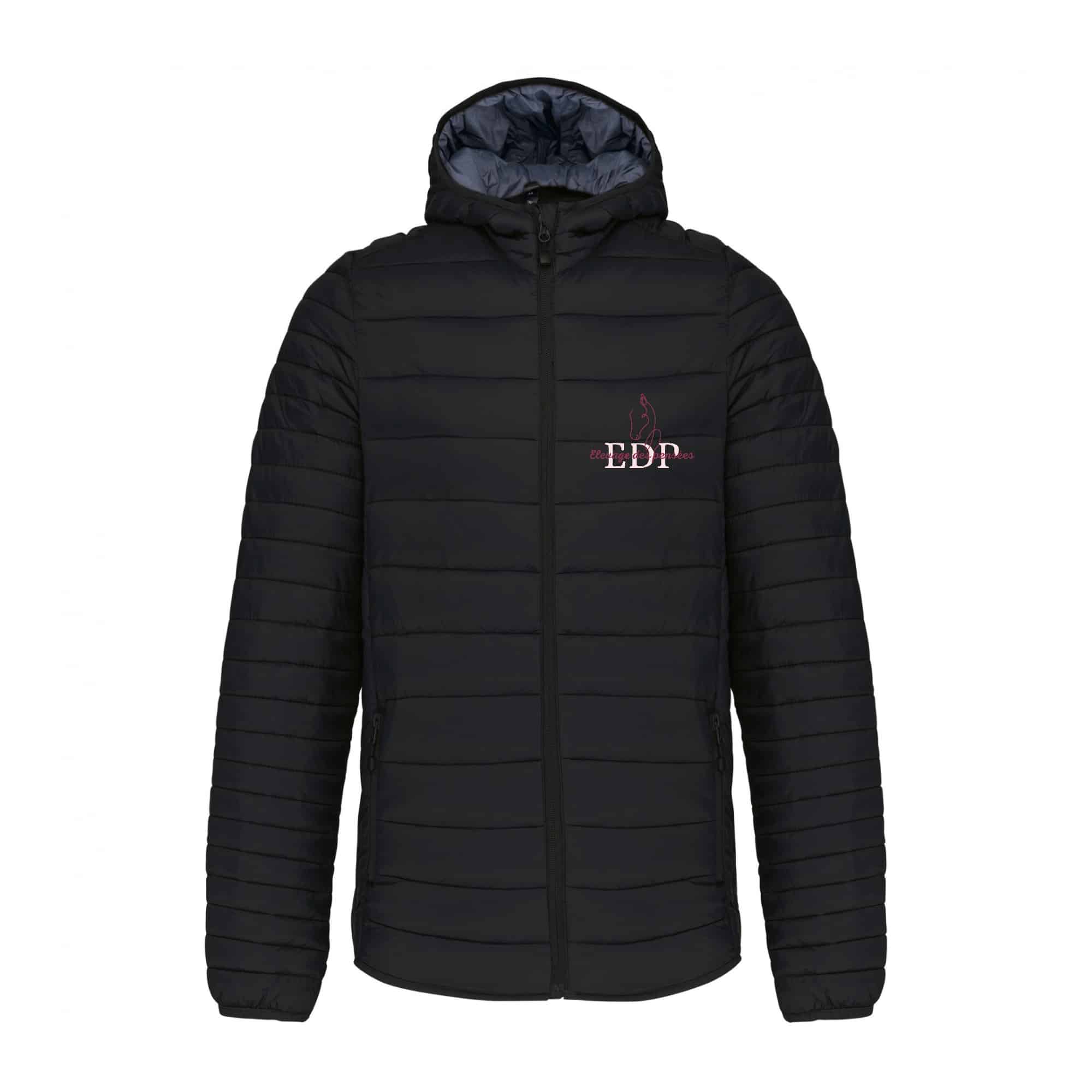 DOUDOUNE AVEC MANCHES ET CAPUCHE (homme) - Pension clairvaloise - Élevage des pensées - Noir - K6110