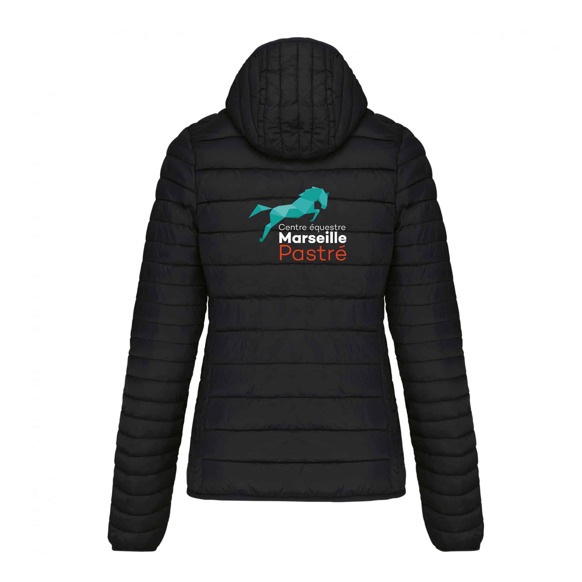 DOUDOUNE AVEC MANCHES ET CAPUCHE (femme) - Centre équestre Marseille Pastré - Noir - K6111 – Image 3