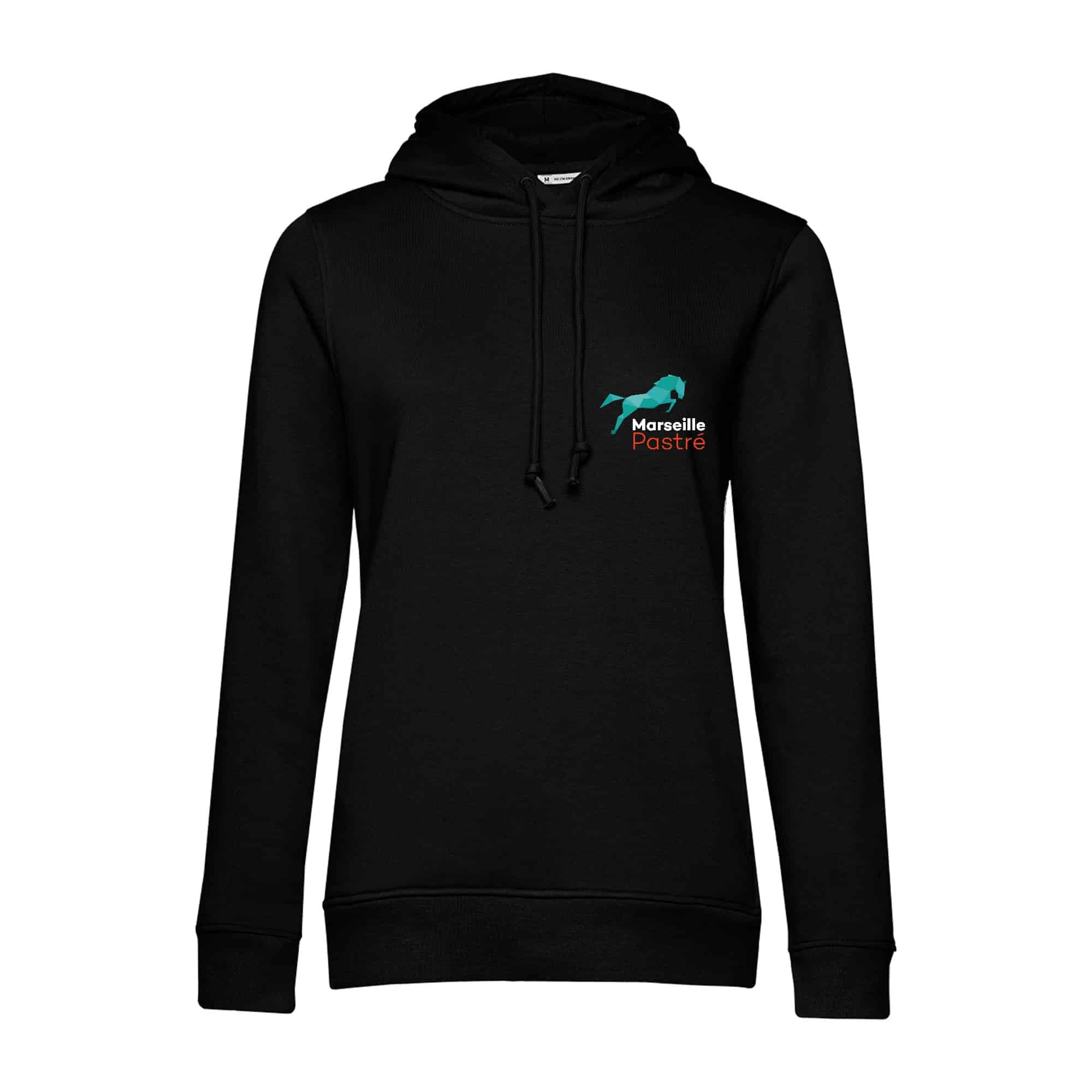 SWEAT A CAPUCHE (femme) – Centre équestre Marseille Pastré - Noir - BCW34B