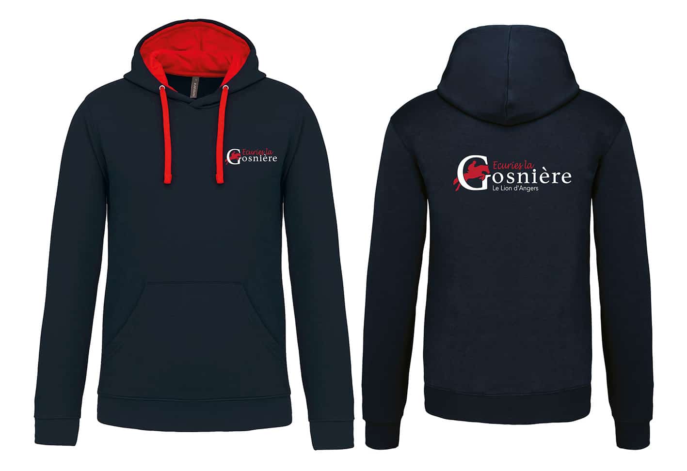 SWEAT A CAPUCHE (femme) – Ecuries La Gosnière – Navy/rouge - K465