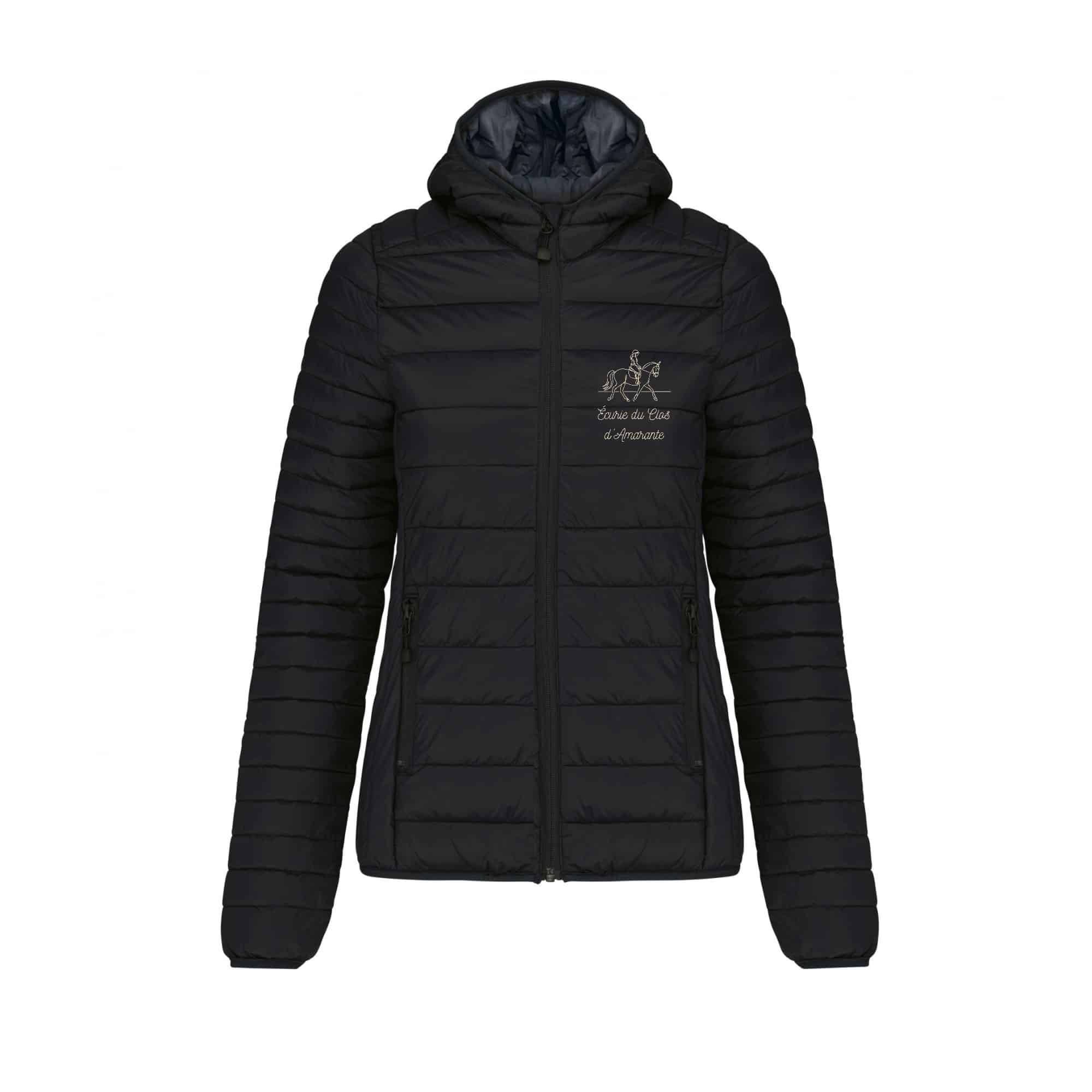 DOUDOUNE AVEC MANCHES ET CAPUCHE (femme) - Écurie du Clos d’Amarante - Noir - K6111