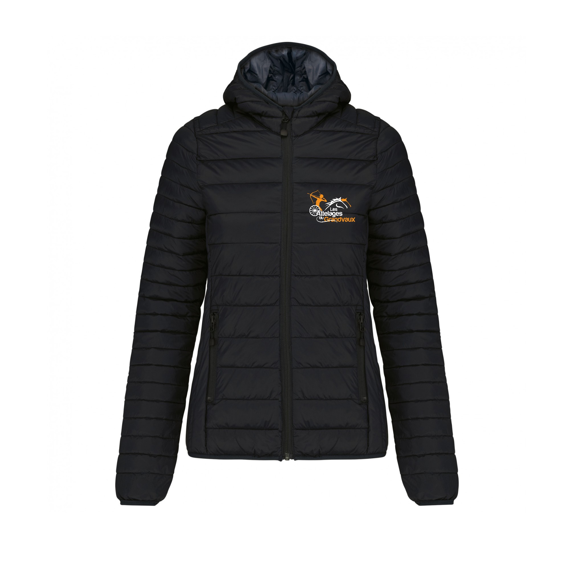 DOUDOUNE AVEC MANCHES ET CAPUCHE (femme) - Les Attelages du grandvaux - Noir - K6111