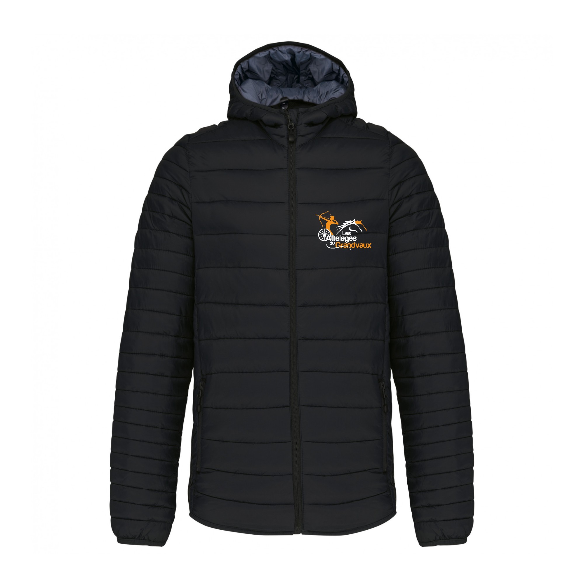 DOUDOUNE AVEC MANCHES ET CAPUCHE (homme) - Les Attelages du grandvaux - Noir - K6110