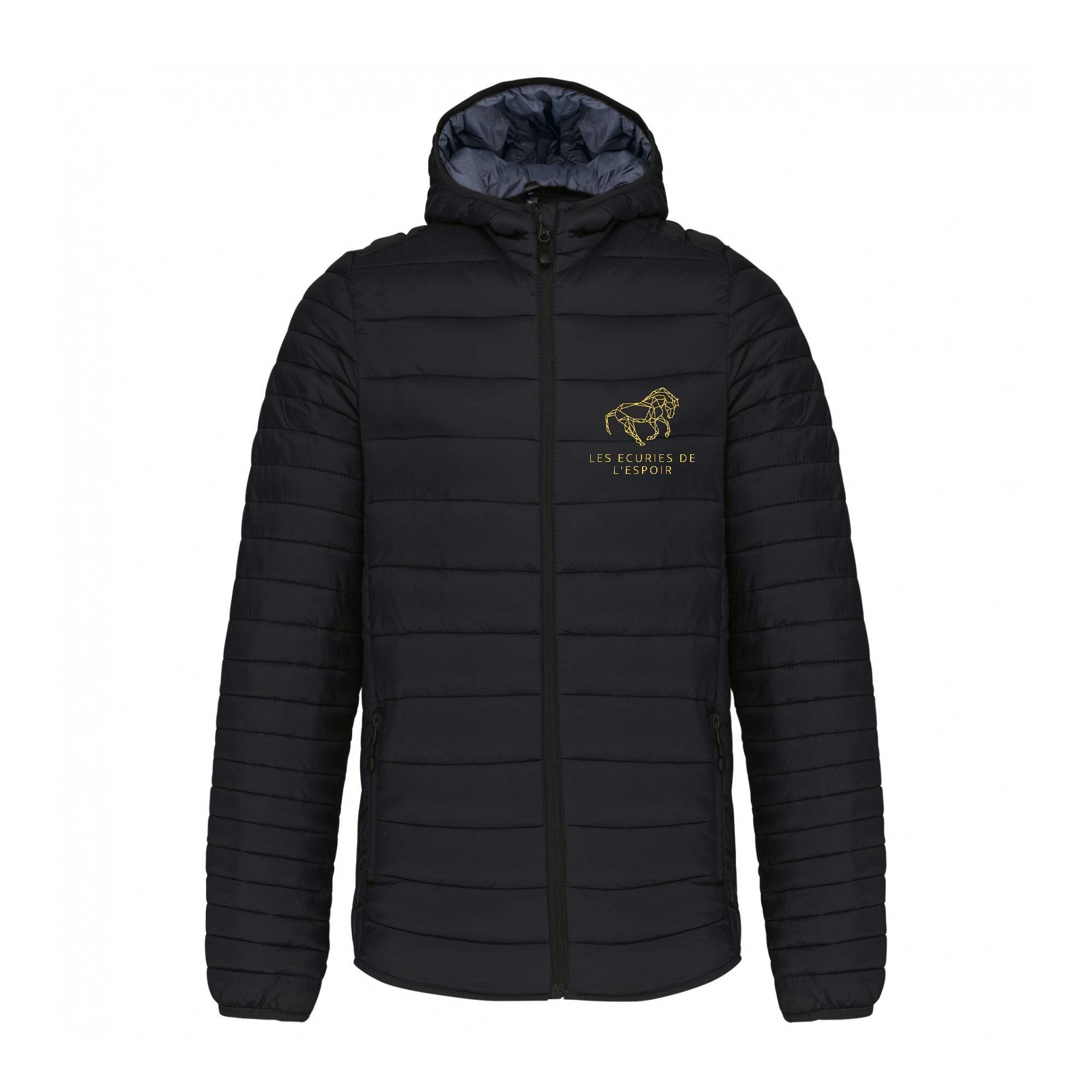 DOUDOUNE AVEC MANCHES ET CAPUCHE (homme) - Les écuries de l’espoir - Noir - K6110