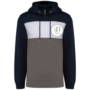 Sweat tricolore à capuche (unisexe) - Les écuries de la Baronnerie - Bleu marine/Gris - K4016