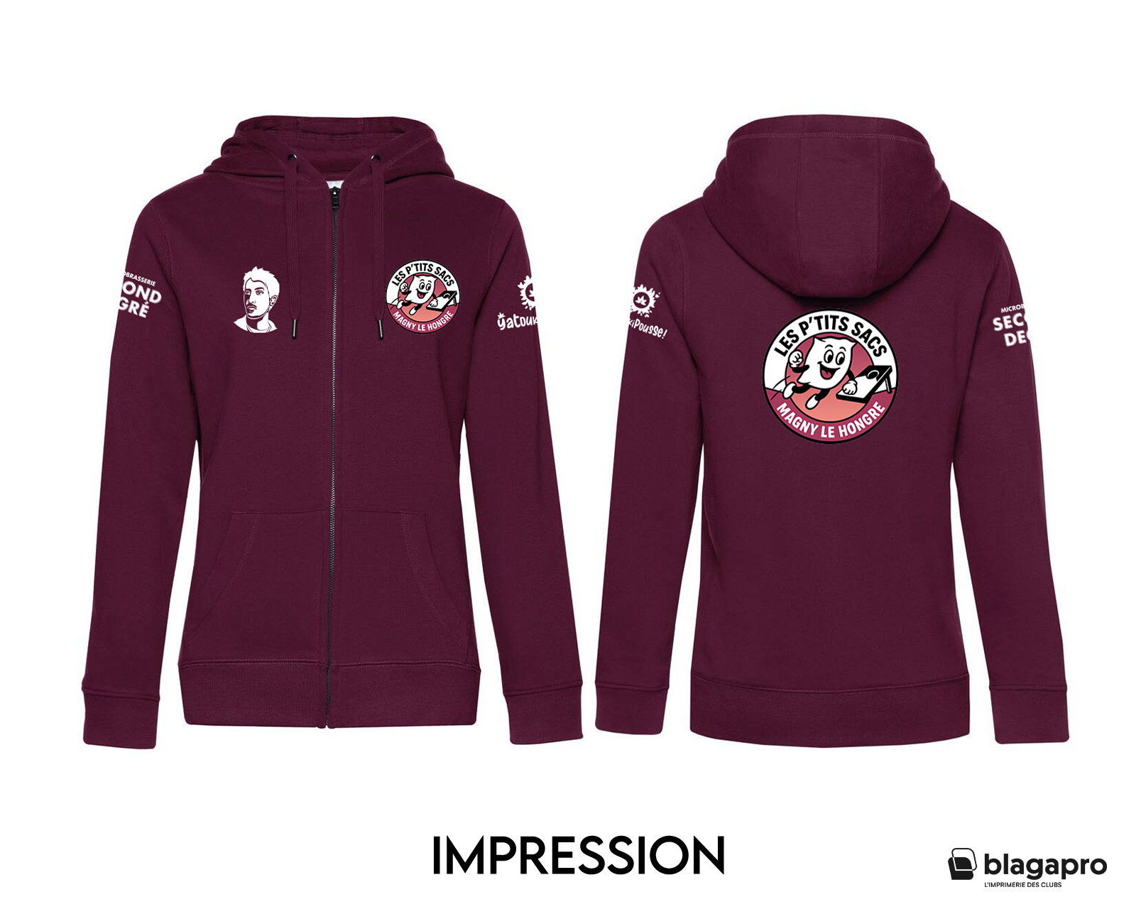 SWEAT ZIPPÉ (femme) - LES P'TITS SACS DE MAGNY-LE-HONGRE - Bordeaux - BCW03Q – Image 3