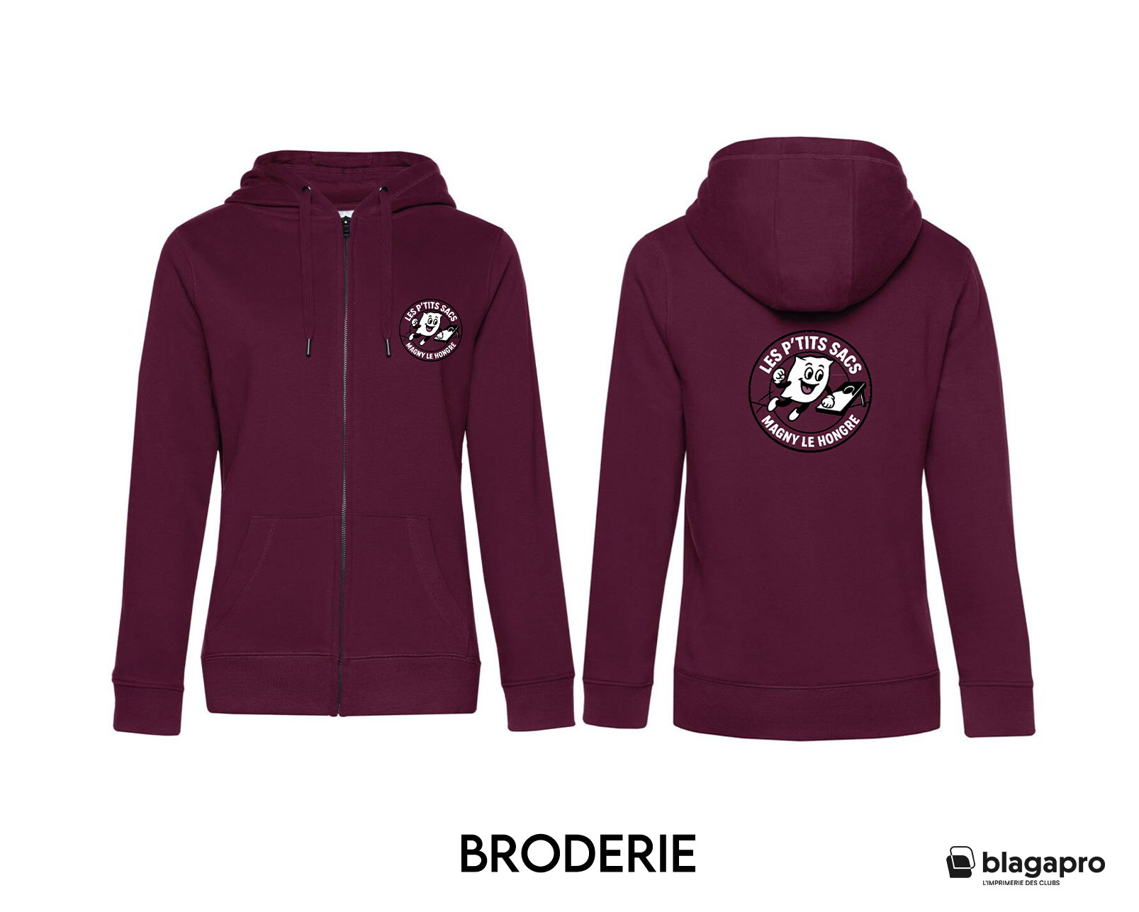 SWEAT ZIPPÉ (femme) - LES P'TITS SACS DE MAGNY-LE-HONGRE - Bordeaux - BCW03Q – Image 4