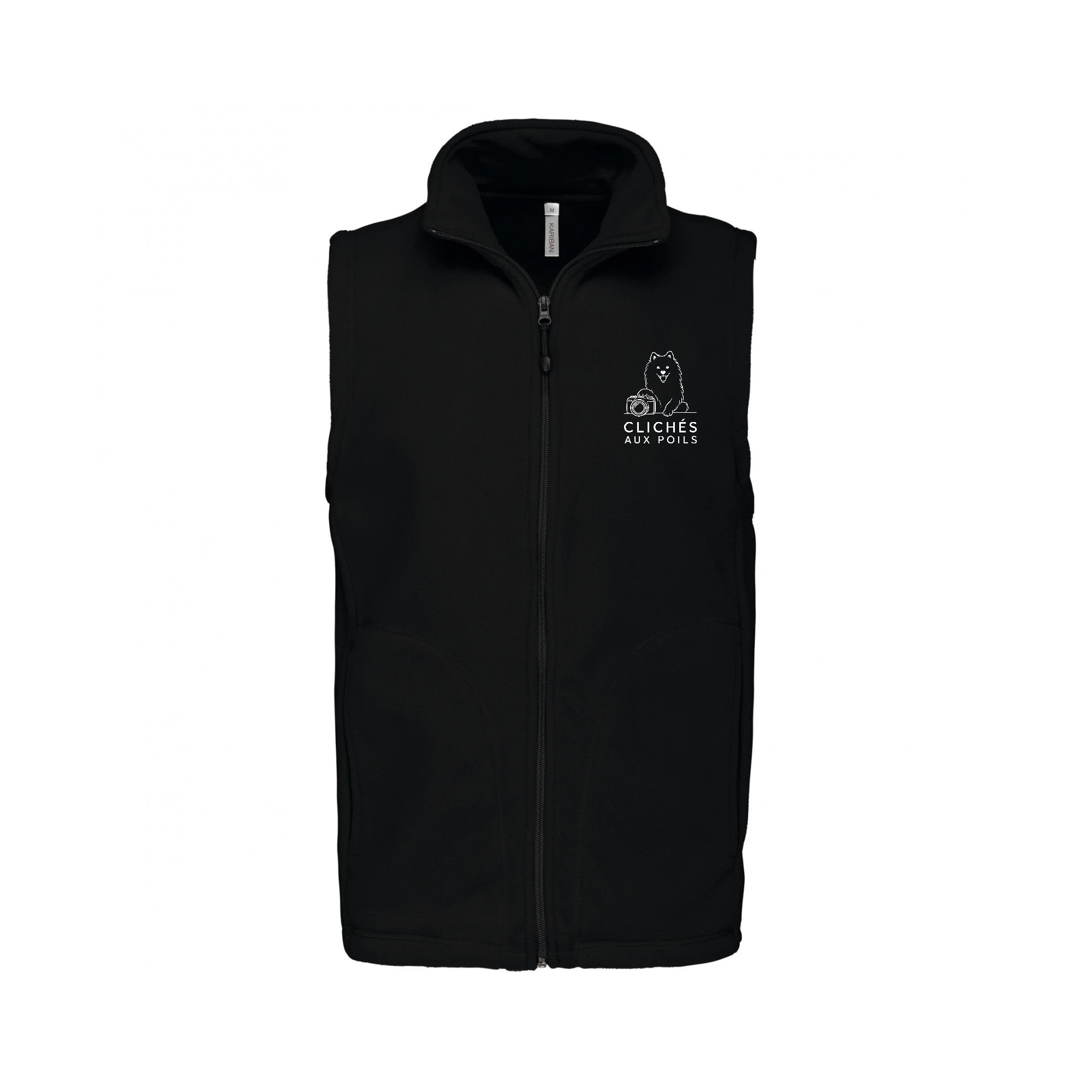 Veste micropolaire zippée sans manches (Homme) – Clichés aux poils - Noir – K913